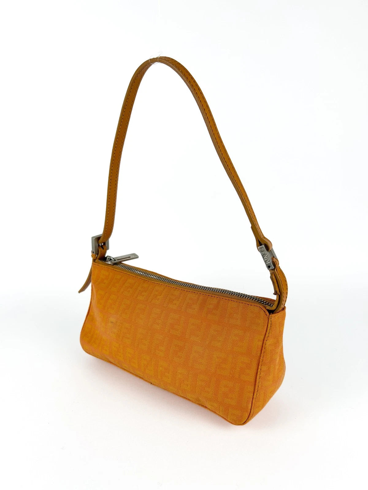 Vintage Fendi Orange Zucca Canvas Shoulder Bag Early 2000s