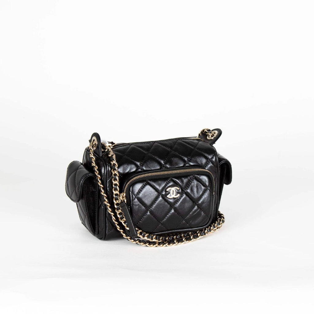Chanel Black Quilted Small Multi Pocket Camera Bag 2024