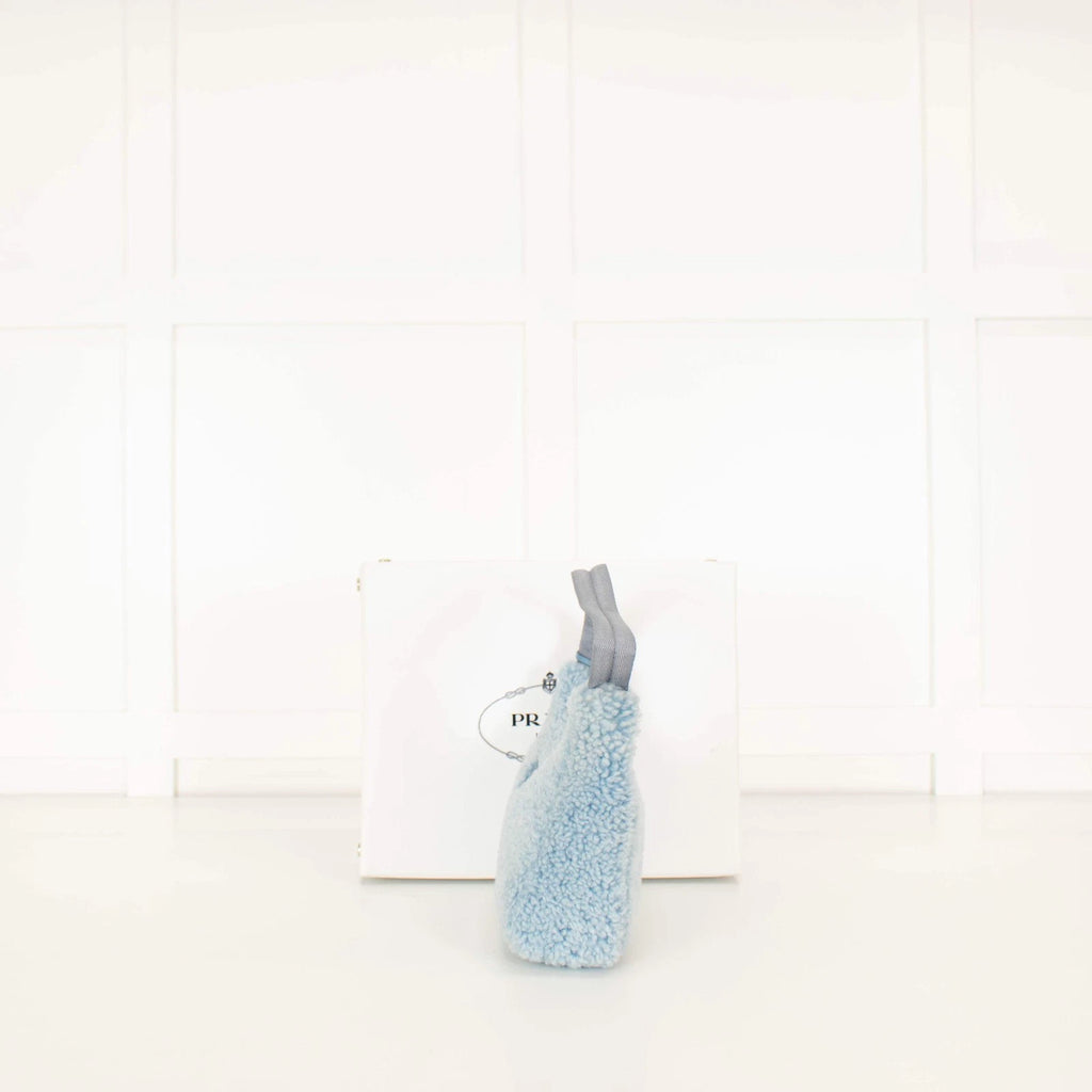 Prada Re-Edition 2000 Blue Shearling Shoulder Bag