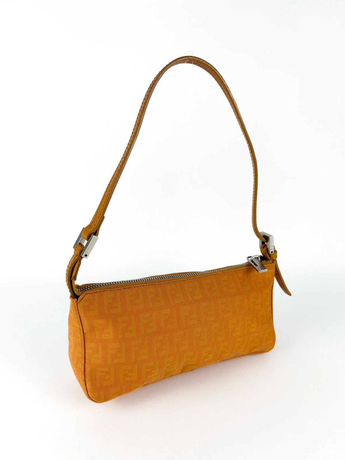 Vintage Fendi Orange Zucca Canvas Shoulder Bag Early 2000s