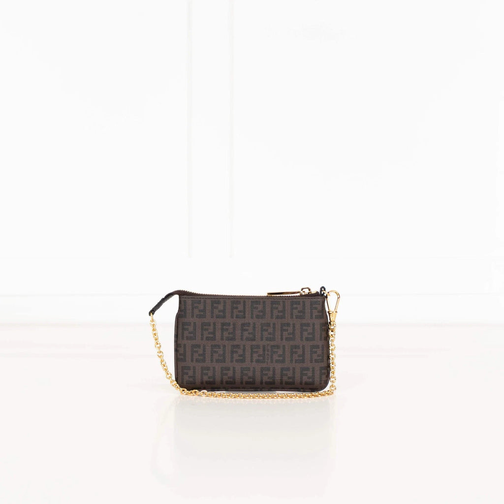 Fendi Zucchino Spalmati Chain Mini Flat Pochette Early 2000s