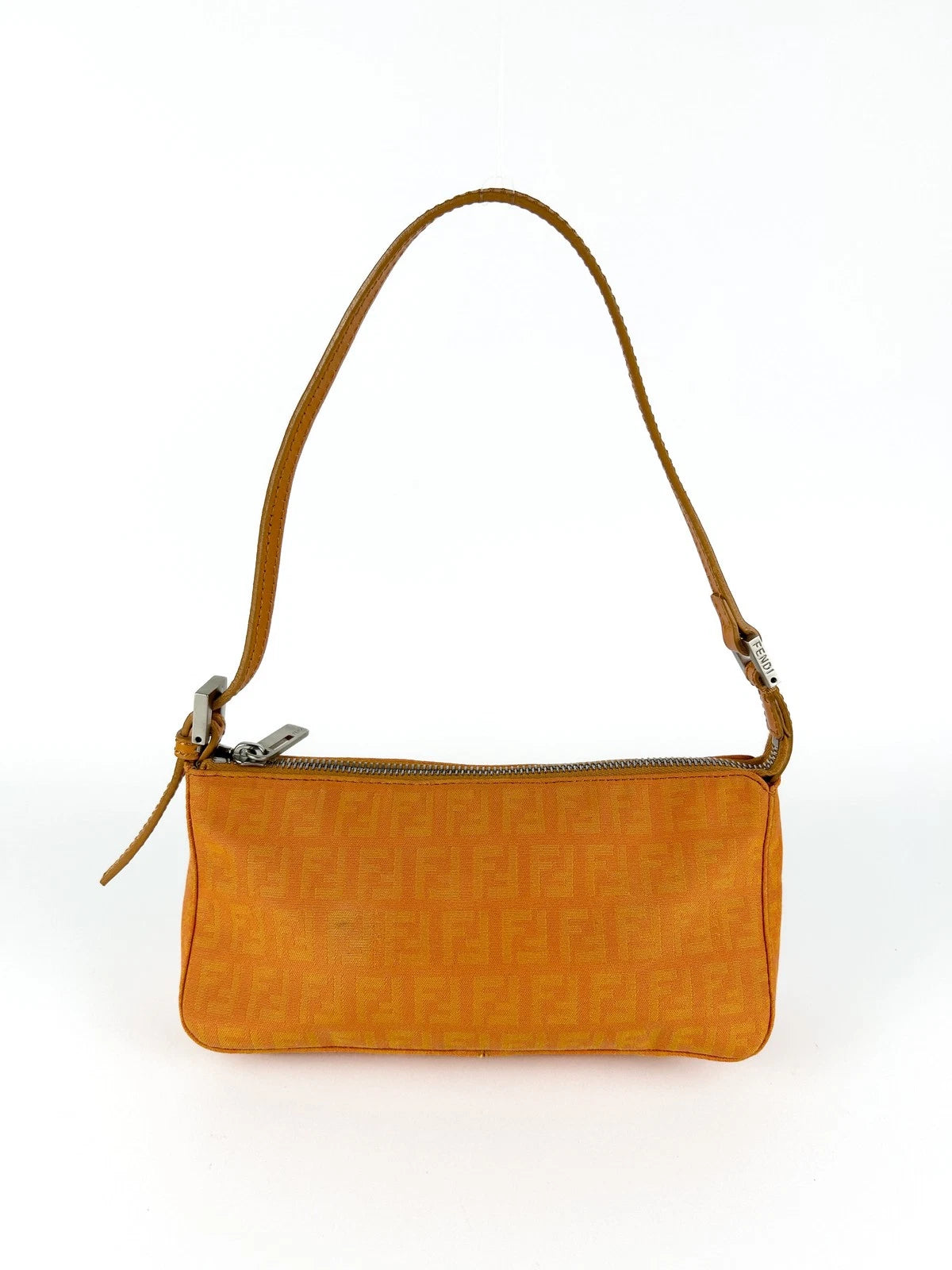 Vintage Fendi Orange Zucca Canvas Shoulder Bag Early 2000s