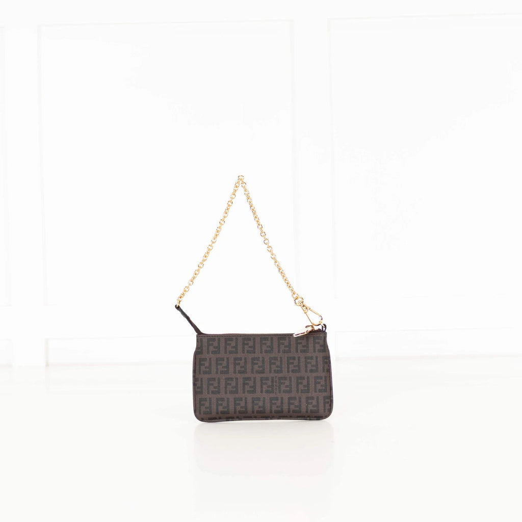 Fendi Zucchino Spalmati Chain Mini Flat Pochette Early 2000s