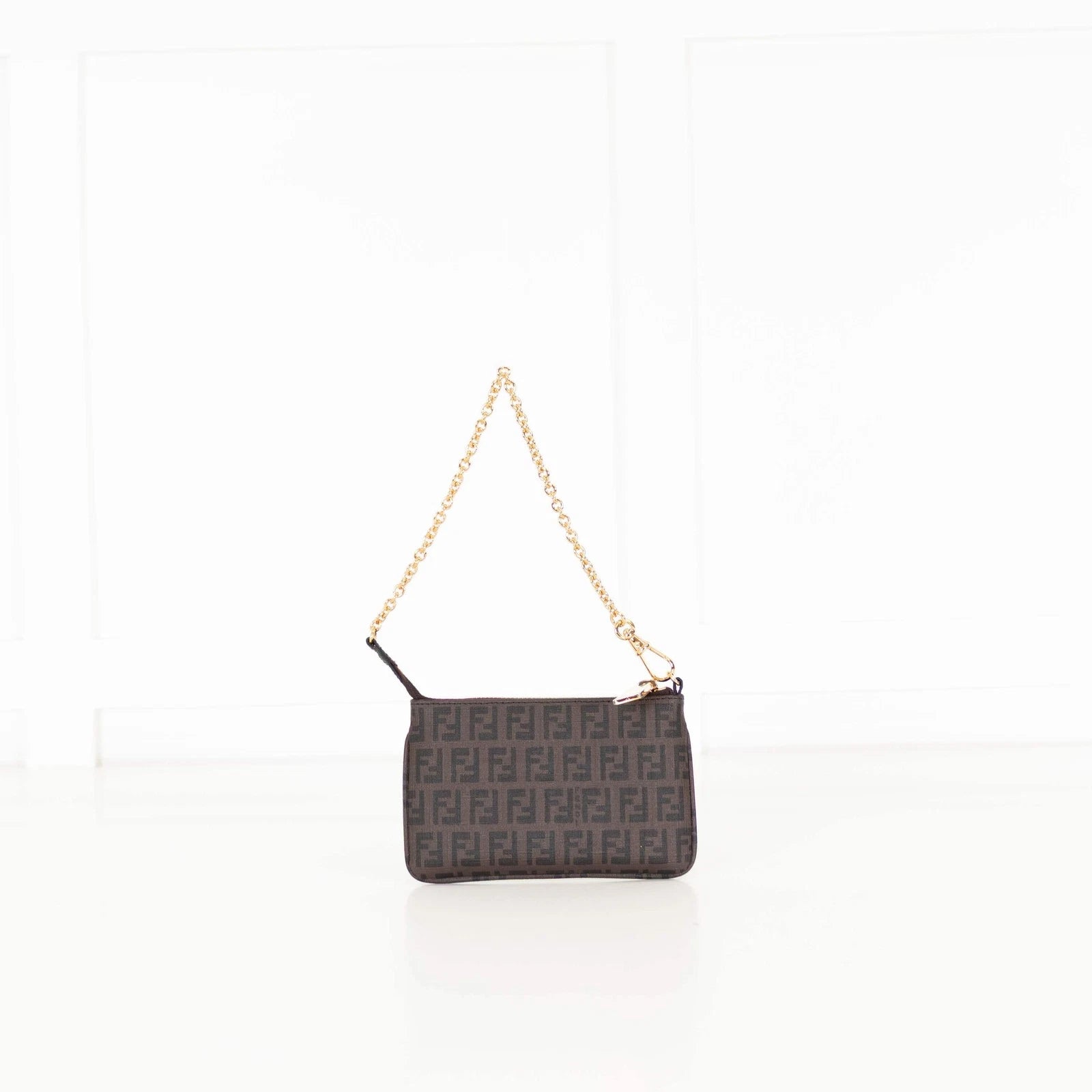 Fendi Zucchino Spalmati Chain Mini Flat Pochette Early 2000s