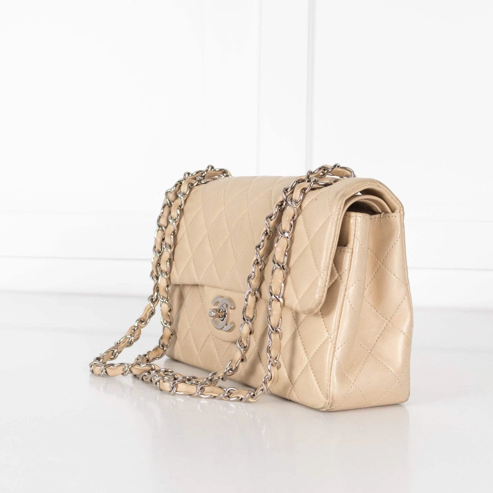 Chanel Small Beige Lambskin Vintage Classic Flap Bag 1997-1999