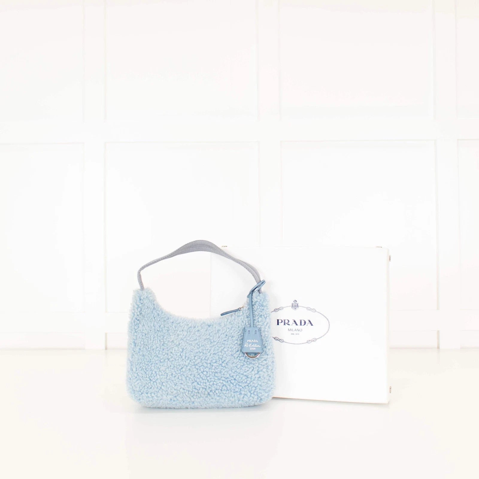 Prada Re-Edition 2000 Blue Shearling Shoulder Bag